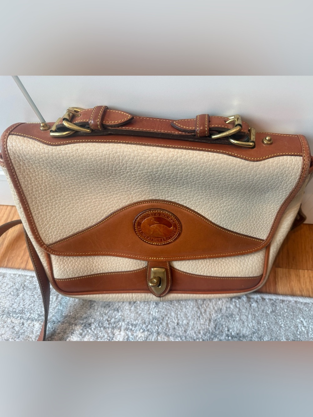 Dooney & Bourke Cream and Brown Pebbled Leather Shoulder Bag - Picture 4 of 6